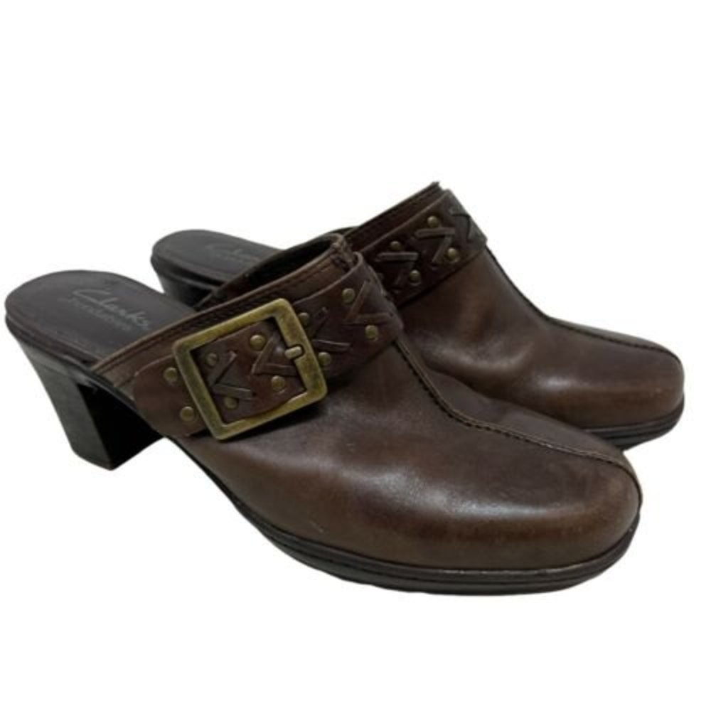 Clarks Bendables Brown Leather Mule Clog Business Casual Shoe 83545 Women 8M